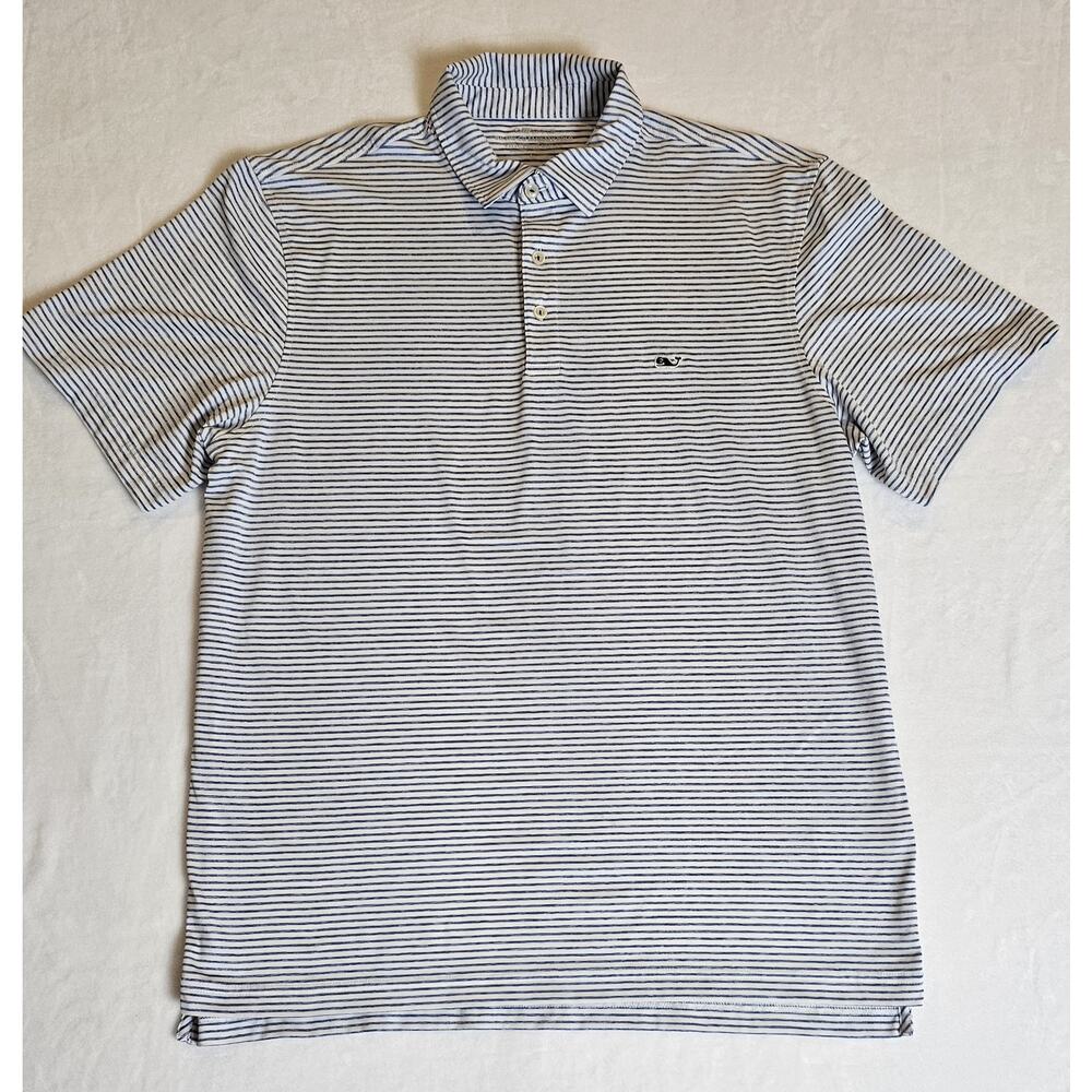 Vineyard Vines Mens Bradley Stripe Sankaty Performance Blue Polo Shirt Size L